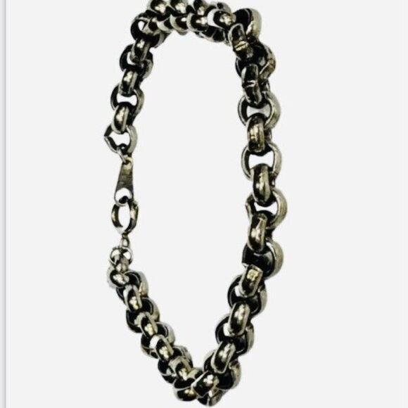 Vintage Silver Toned Open Round Link Chain Boyfriend Bracelet Size 7 - Picture 4 of 6